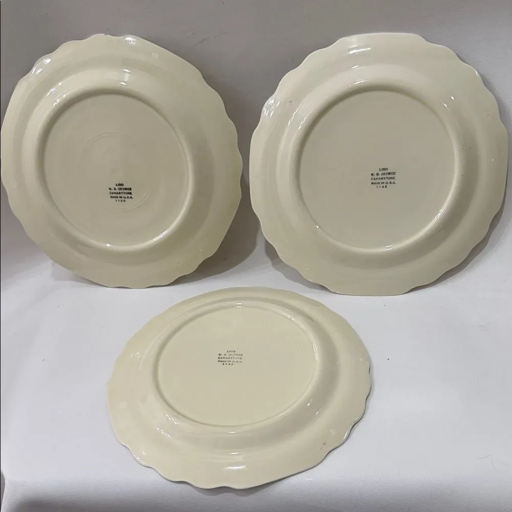 Lido WS George Canarytone Vintage Floral 9 1/2 Inch Dinner Plates Set 3 Made USA